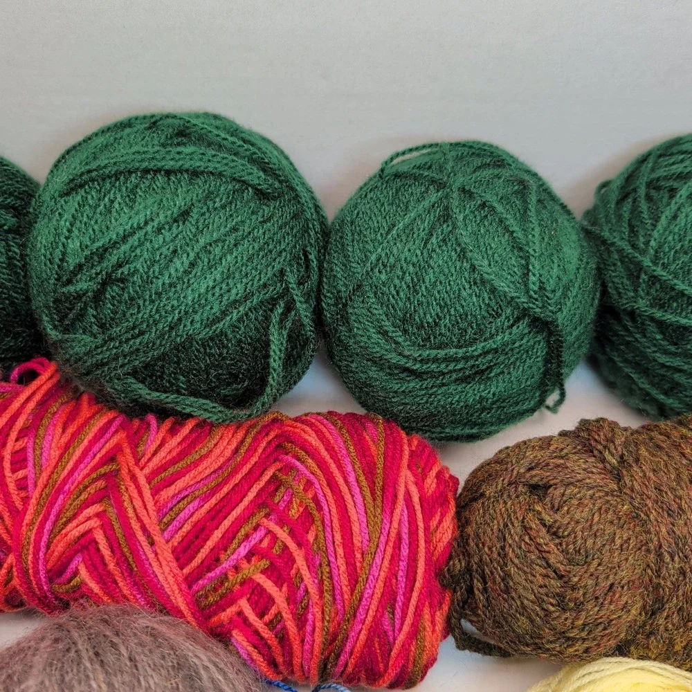 Remnant Yarn Lot 13pc Mixed Colors Weights Textures Unknown Brand Appx 3 lb